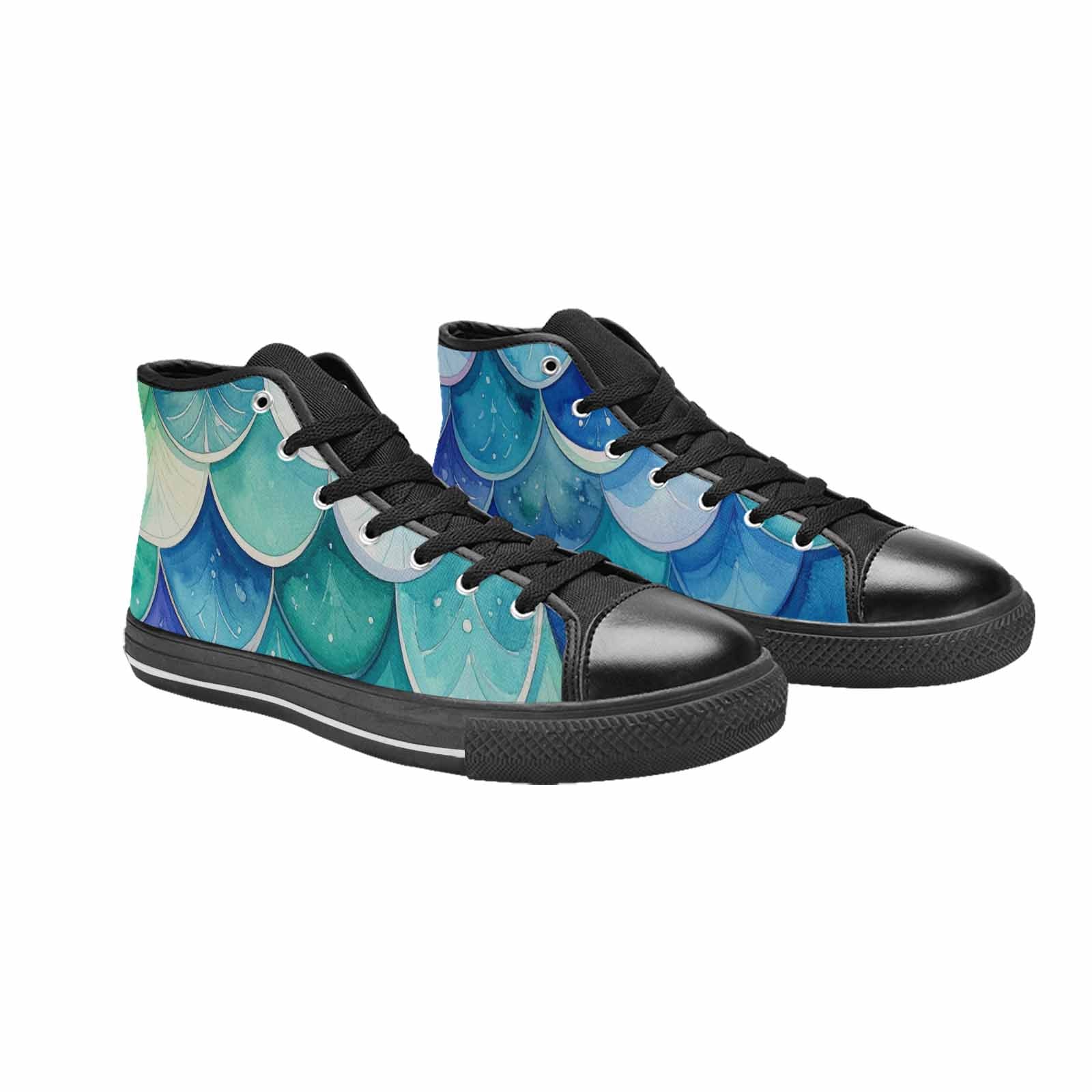 WOMEN'S Mermaid Scale High Top Canvas Vibrant Chaos Custom Shoes