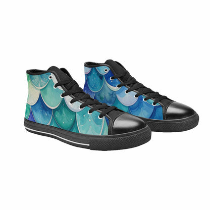 WOMEN'S Mermaid Scale High Top Canvas Vibrant Chaos Custom Shoes