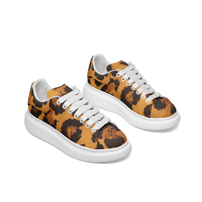 Animal Print Platform Unisex Non Slip Lace Up Faux Leather Sneakers