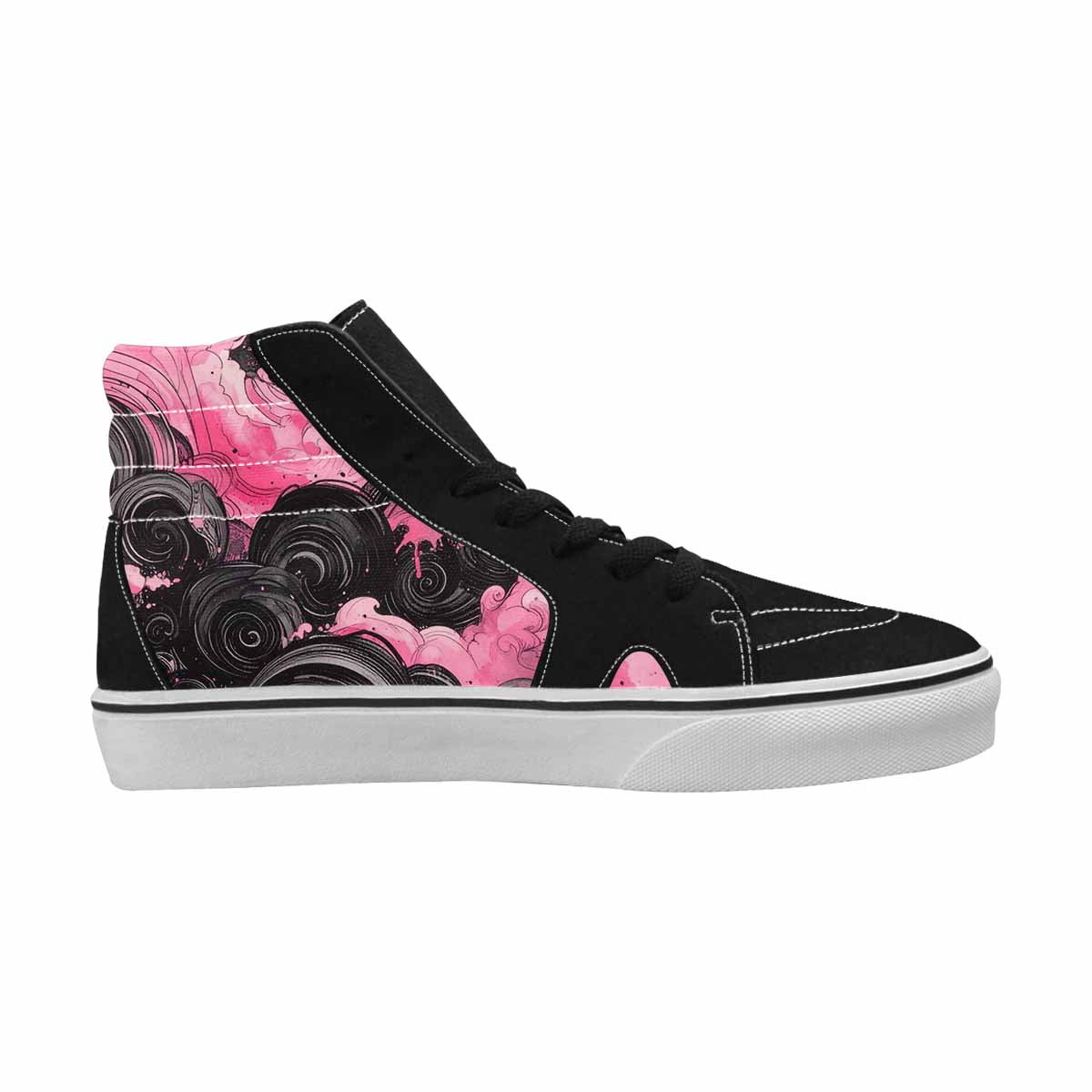 WOMEN'S Van Gogh Black & Pink Ink High Top Canvas One Of A Kind Surreal Custom Art Shoes