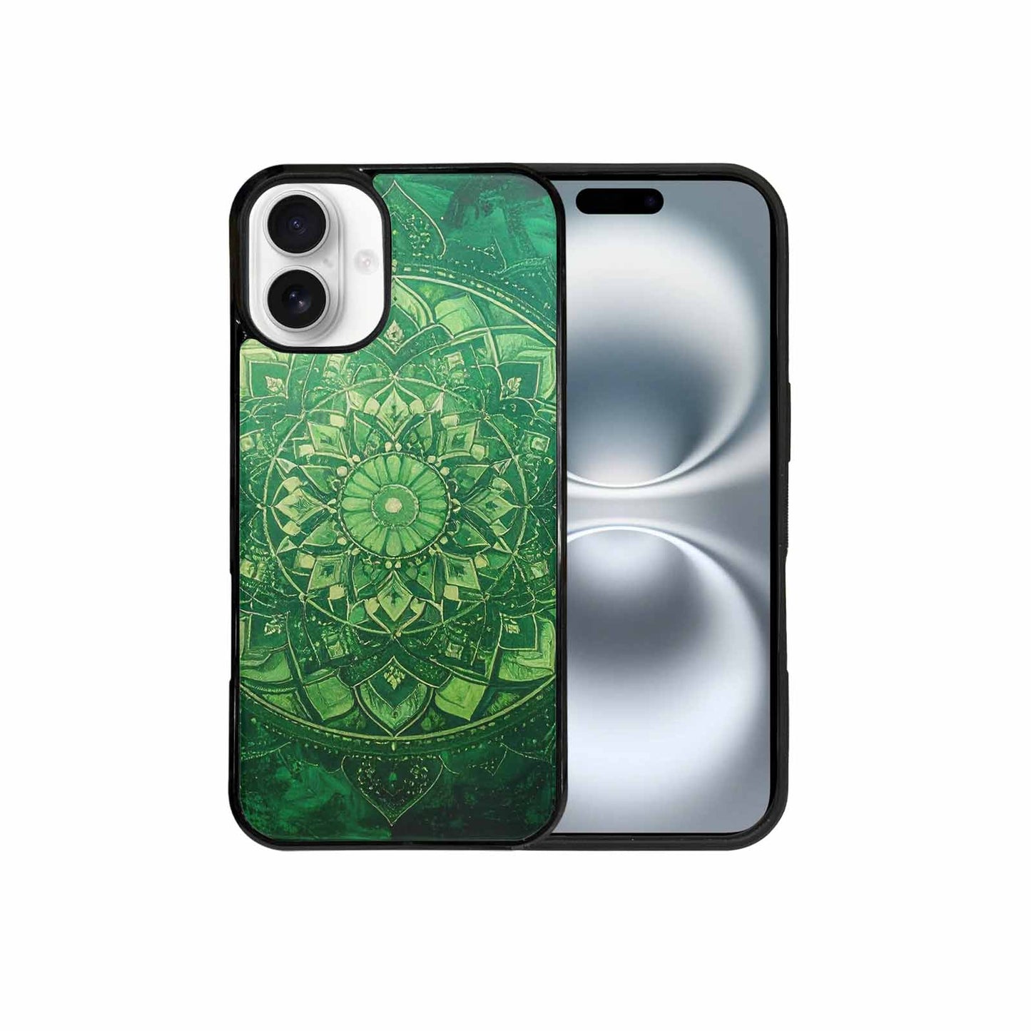 iPhone 16 Plus Case — Green Mandala Bohemian Print Edge To, Original Design Phone Case