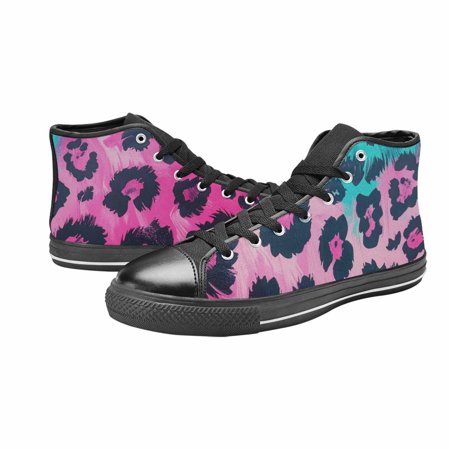 MEN'S Leopard Neon Pink Teal Airbrush High Top Canvas Y2K Custom Sneakers