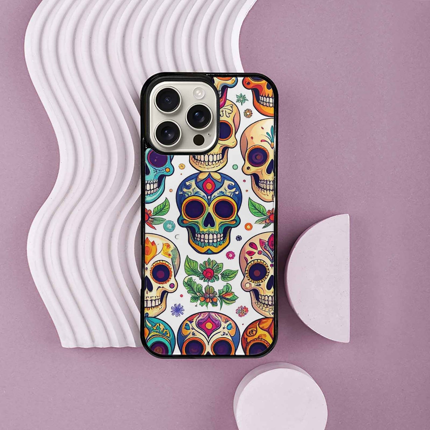 iPhone 16 Pro Max Case — Vibrant Skull Seamless, Original Design Phone Case
