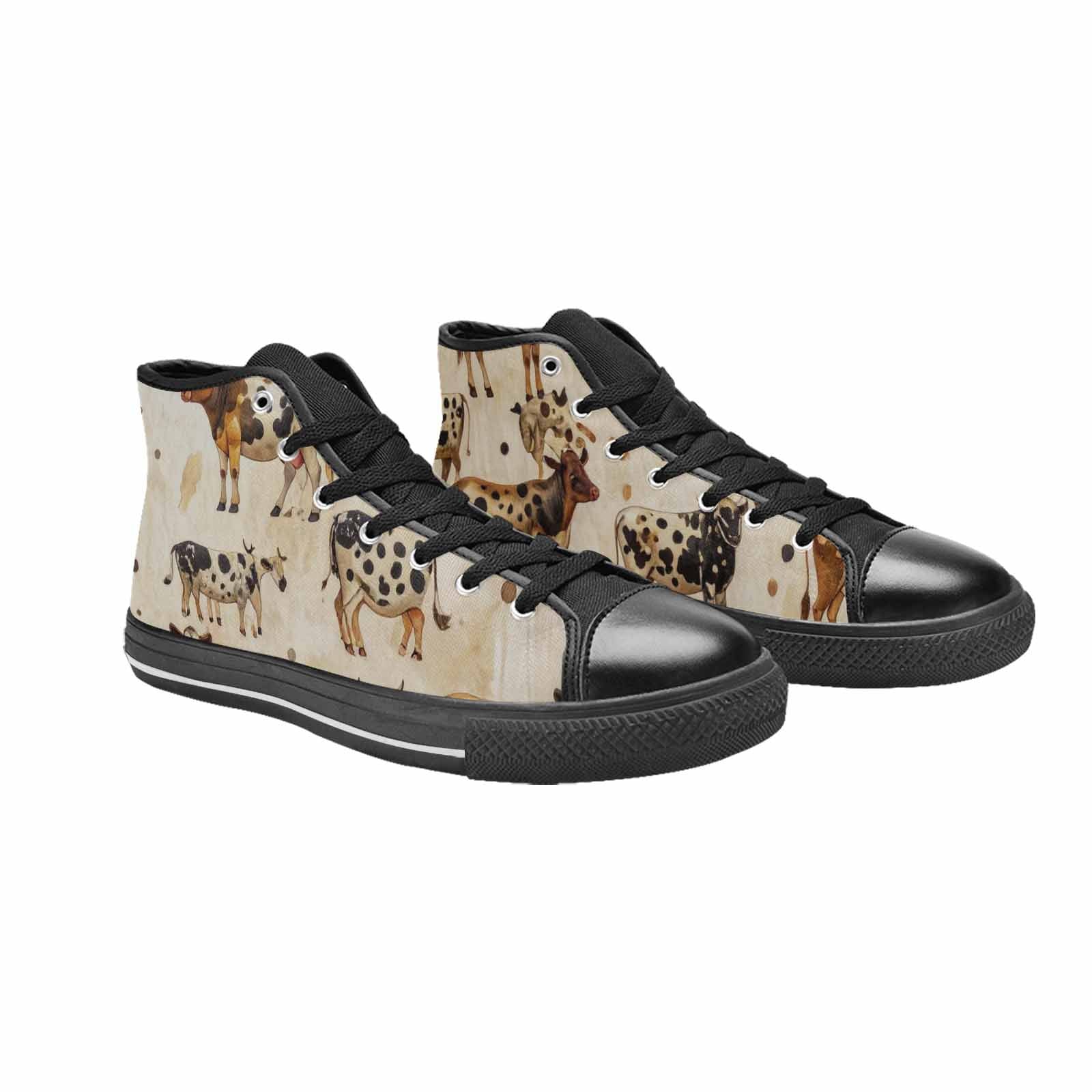MEN'S Cow Animal Print High Top Canvas Wallpaper Art Sneakers