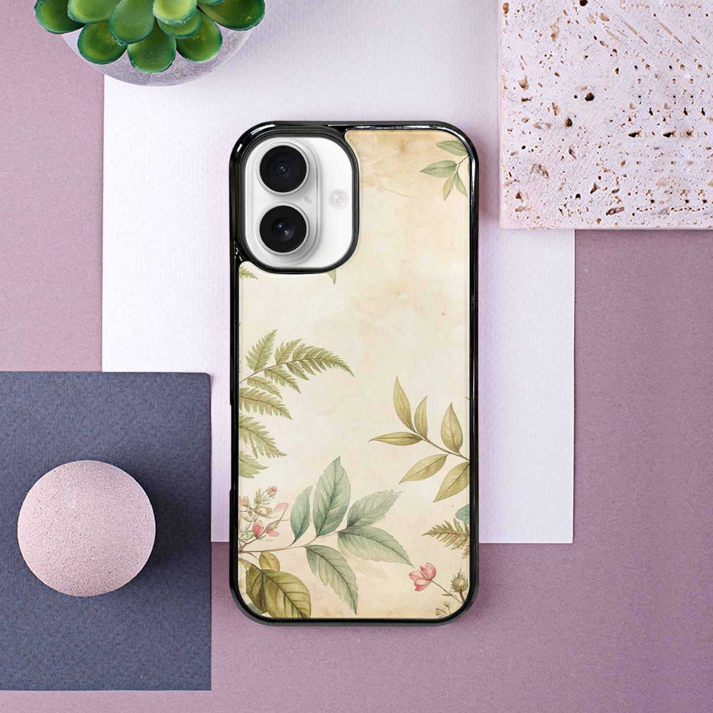 iPhone 16 Case — Vintage Botanical Art Pattern, Custom Art Phone Cover