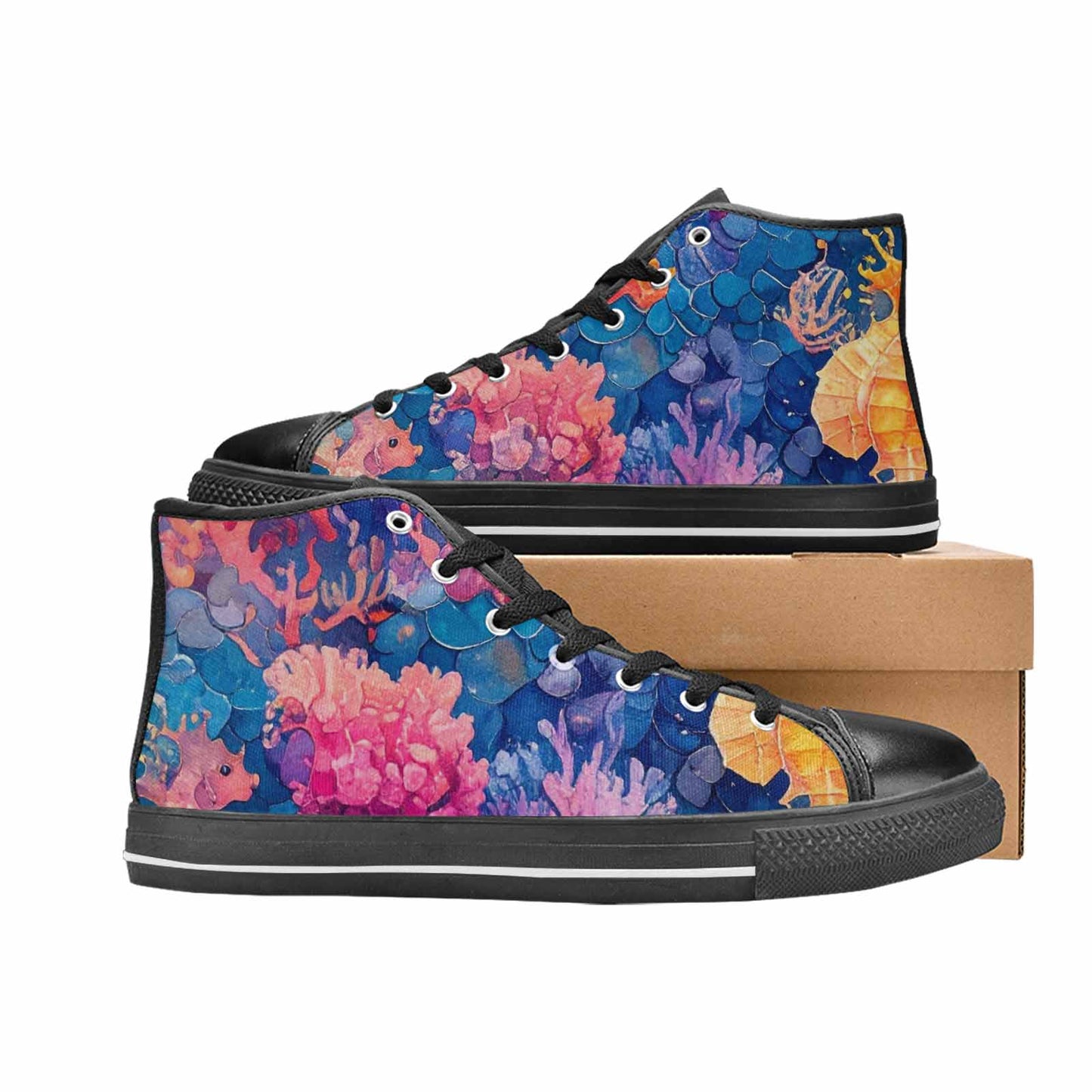 MEN'S Fish Scale Coral High Top Canvas Cottagecore Sneakers