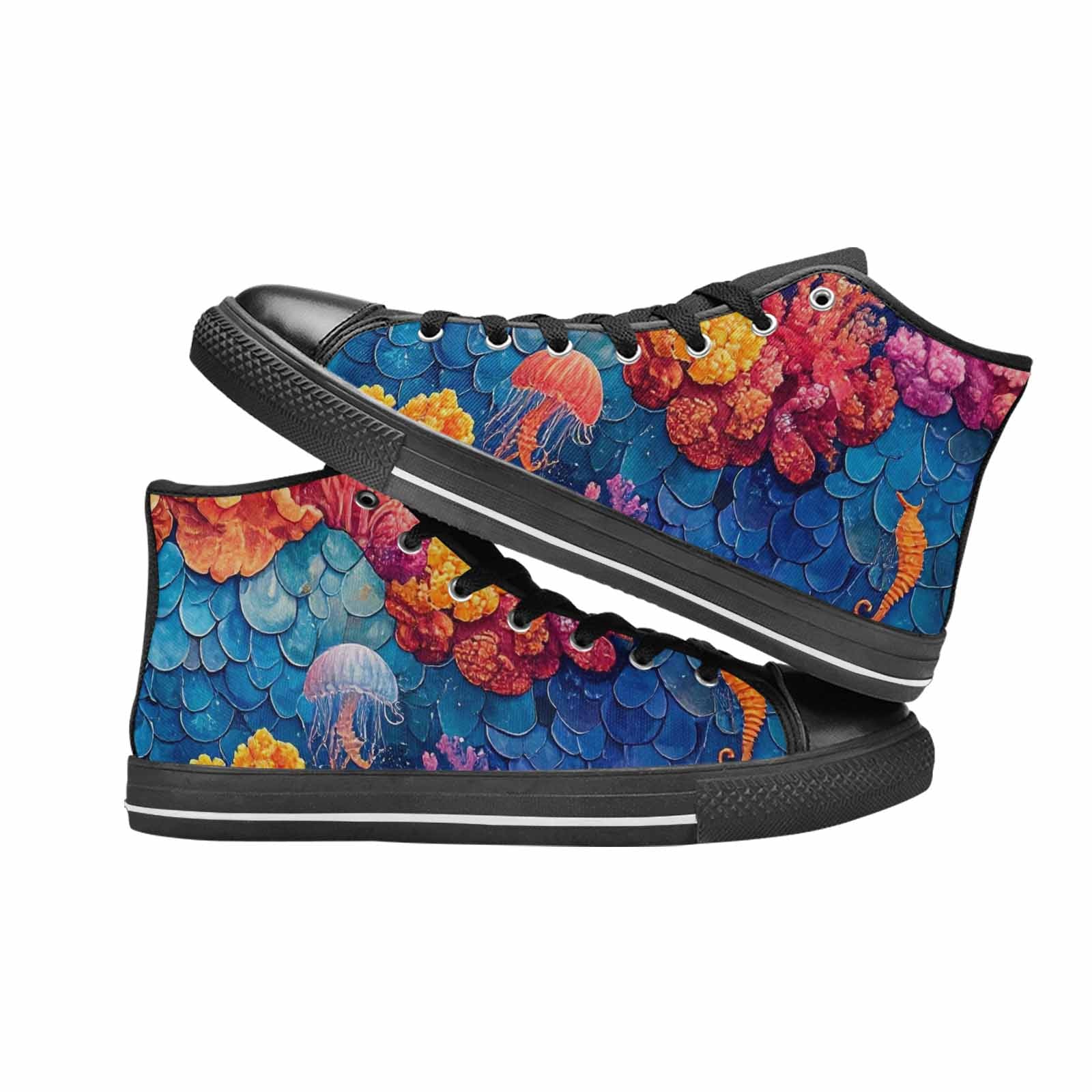 MEN'S Fish Scale Coral High Top Canvas Vivid Custom Sneakers