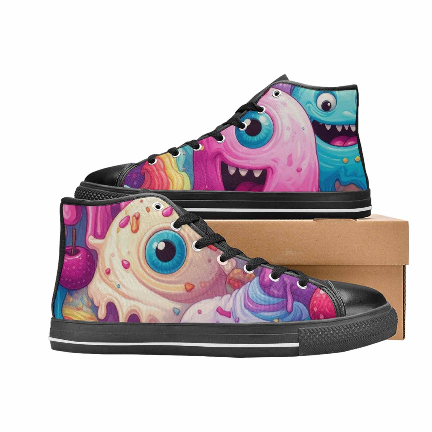 WOMEN'S Melting Icecream Monster Cherry High Top Canvas Aesthetic Custom Shoes