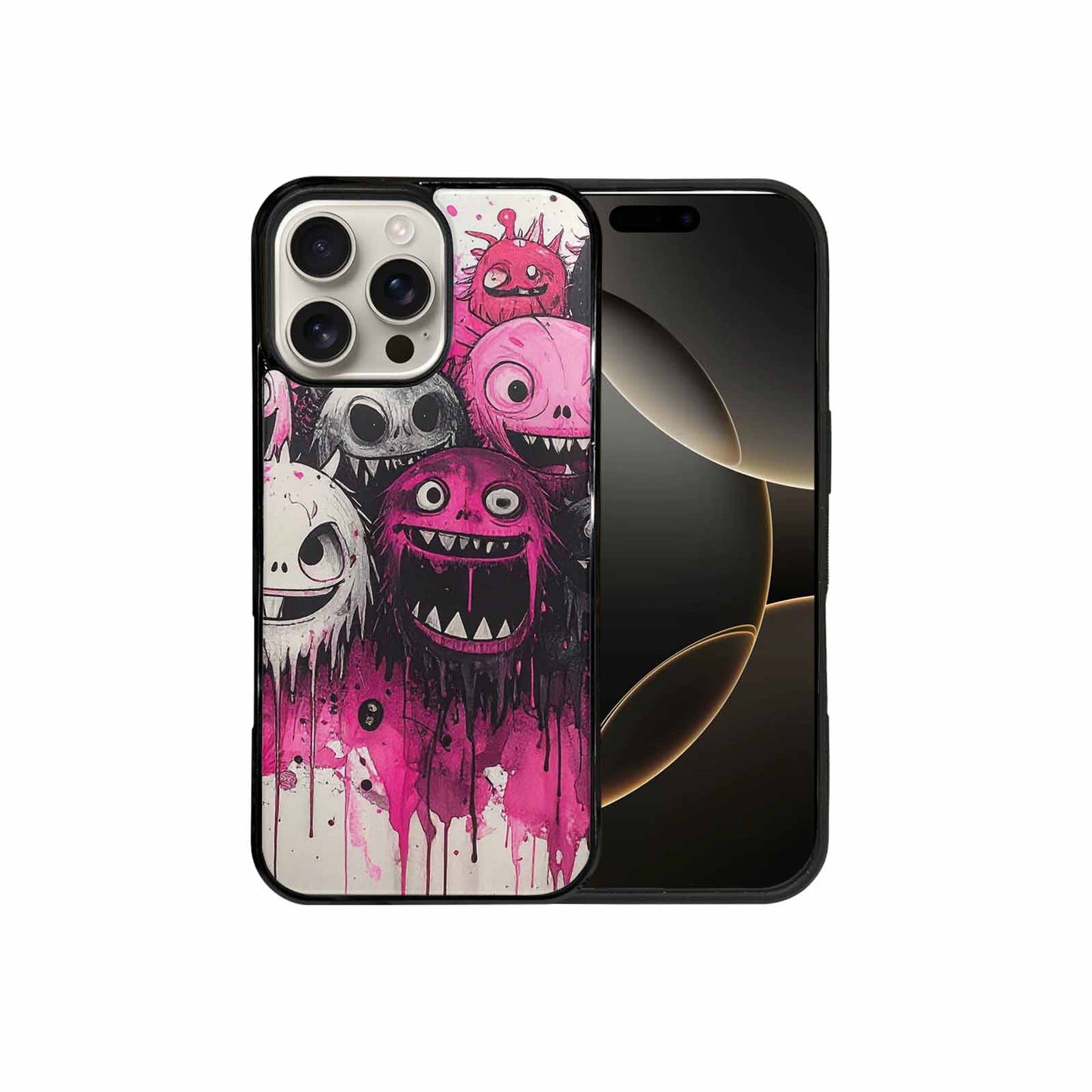 iPhone 16 Pro Max Case — Monsters General Black Pink Ink Cartoon, Original Design Phone Case