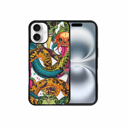 iPhone 16 Plus Case — Snake Print Skull, Custom Designed Case Cover