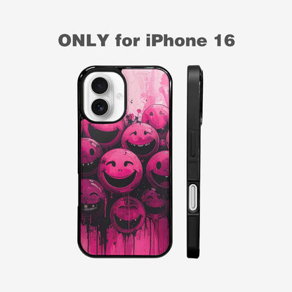 iPhone 16 Case — Melting Moon Smiley Black Pink Ink, Unique Phone Case Design