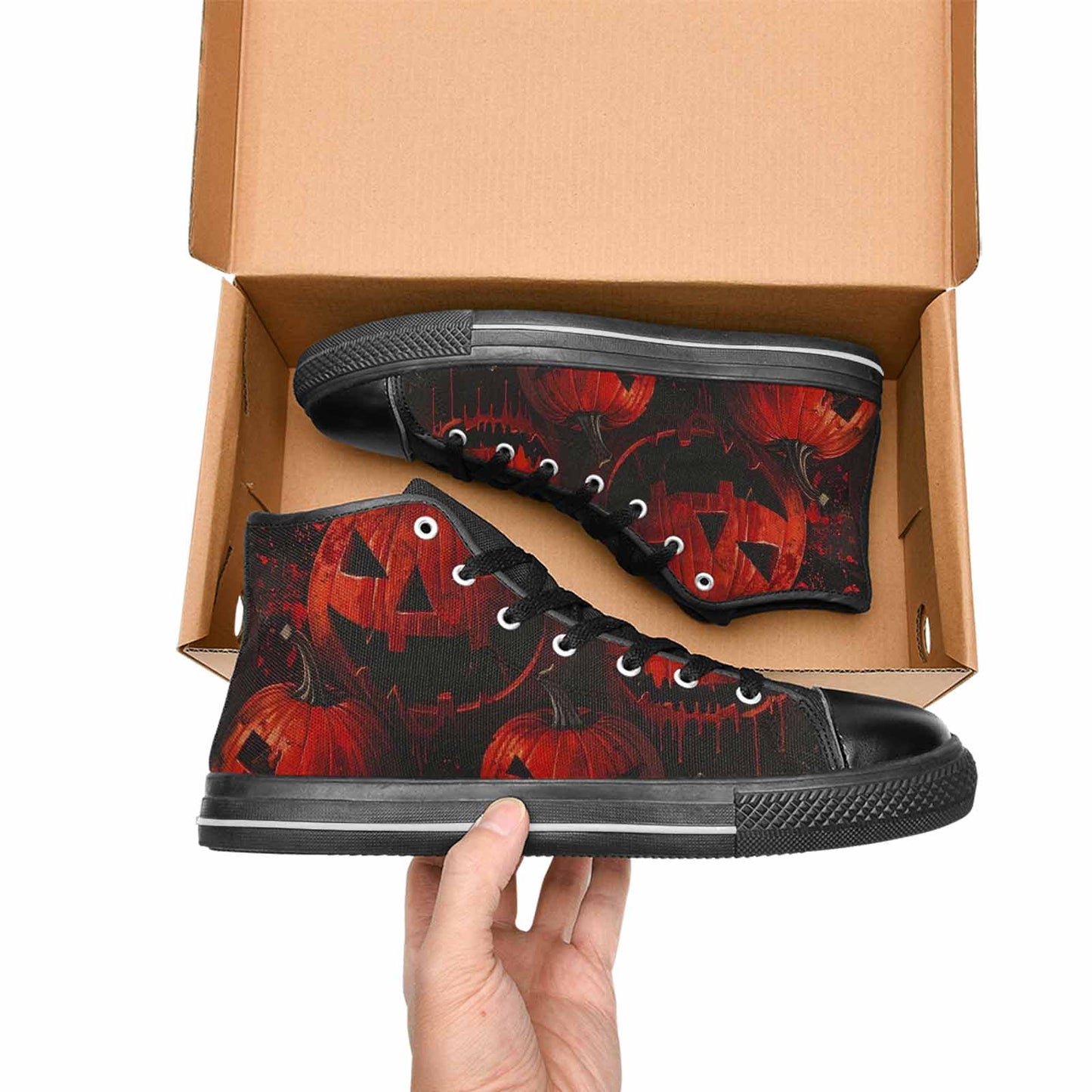 MEN'S Bloody Pumpkin Face High Top Canvas Vibrant Chaos Custom Shoes