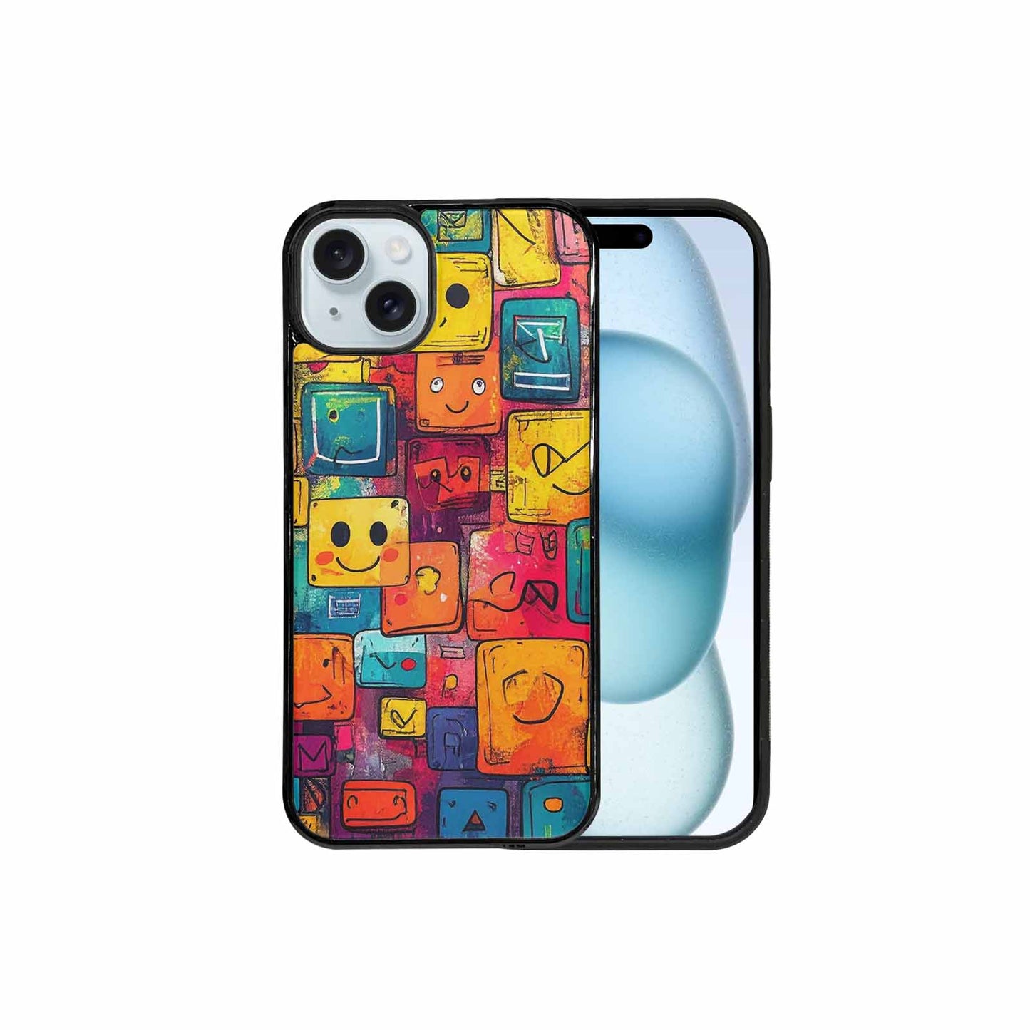 iPhone 15 Plus Case — Hand Drawn Icon Doodle Pattern Hundreds, Unique Phone Case Design