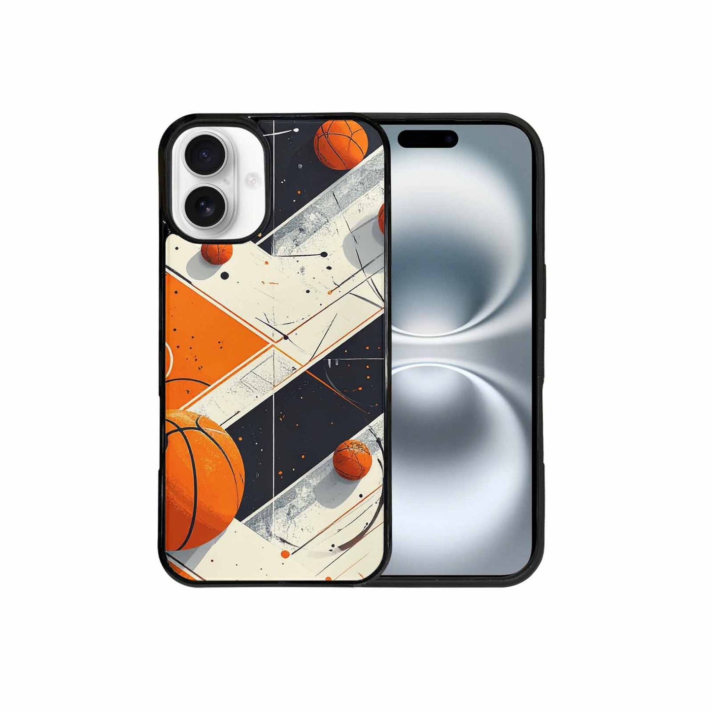 iPhone 16 Plus Case — Basketball Pattern Court Lines And Balls, Custom Art Phone Cover