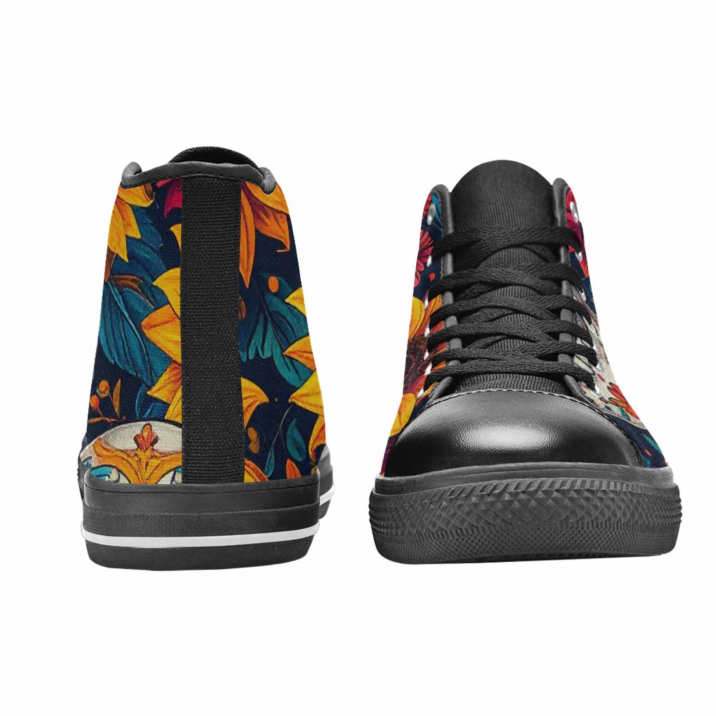 MEN'S Sunflower Skulls Print High Top Canvas Vibrant Chaos Custom Sneakers