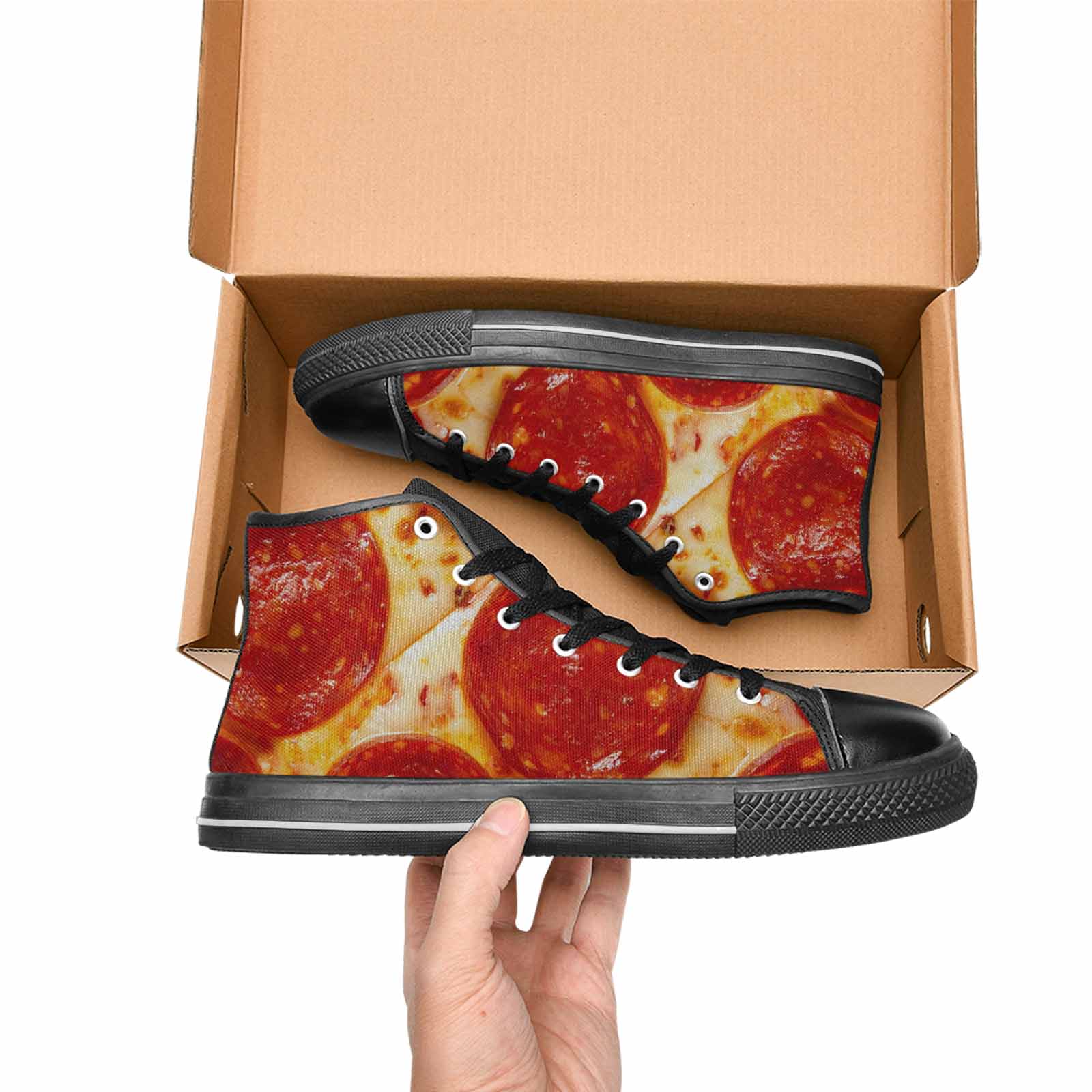 WOMEN'S Pepperoni Pizza Print High Top Canvas Surreal Custom Sneakers