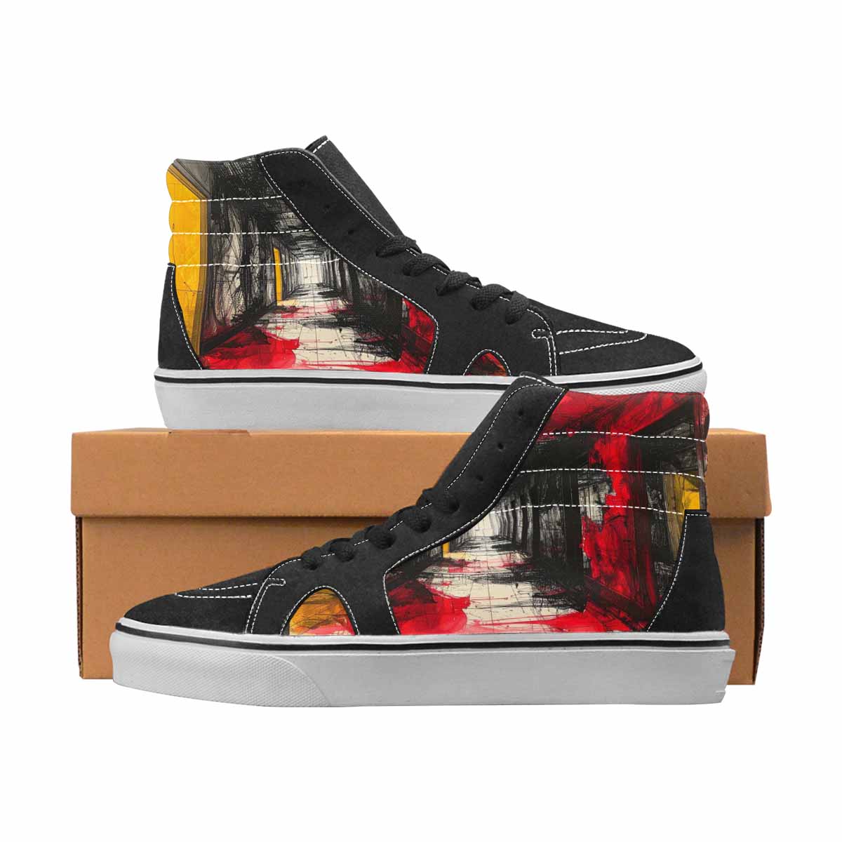 WOMEN'S Liminal Black & Red Ink High Top Canvas Wearable Art Grunge Custom Print Sneakers