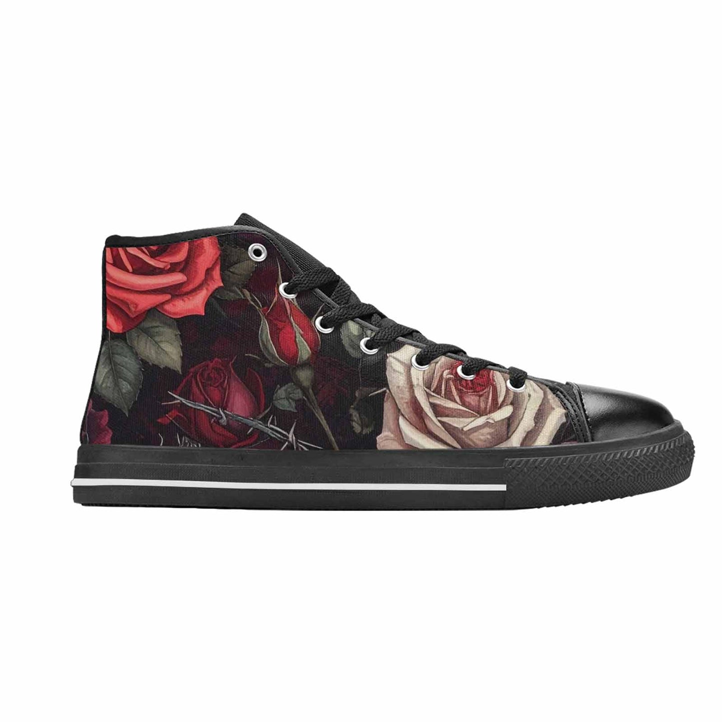 MEN'S Black Gothic Rose High Top Canvas Vibrant Chaos Sneakers