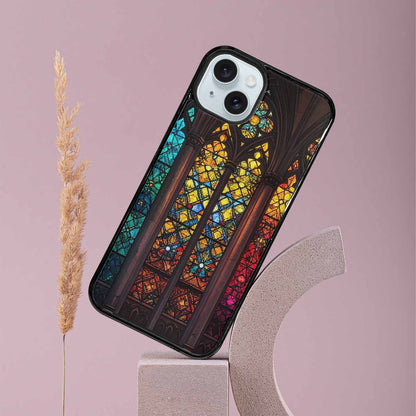 iPhone 15 Plus Case — Stained Glass Window Pattern Seamless Repeat, Custom Designed Case Cover