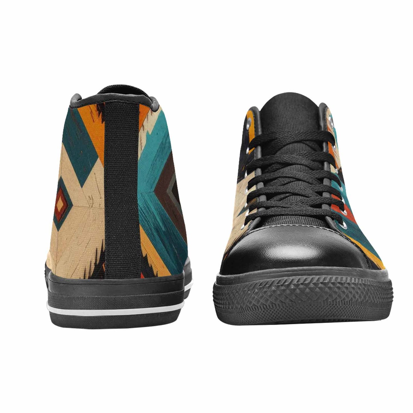WOMEN'S Southwestern Geometric Diamond High Top Canvas Wallpaper Art Sneakers