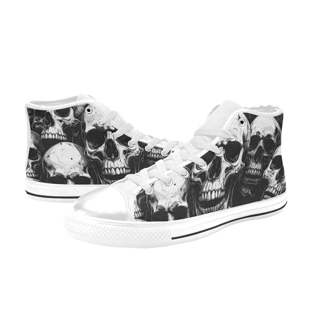 WOMEN'S Aggressive Comic Skull Black High Top Canvas Cottagecore Custom Sneakers