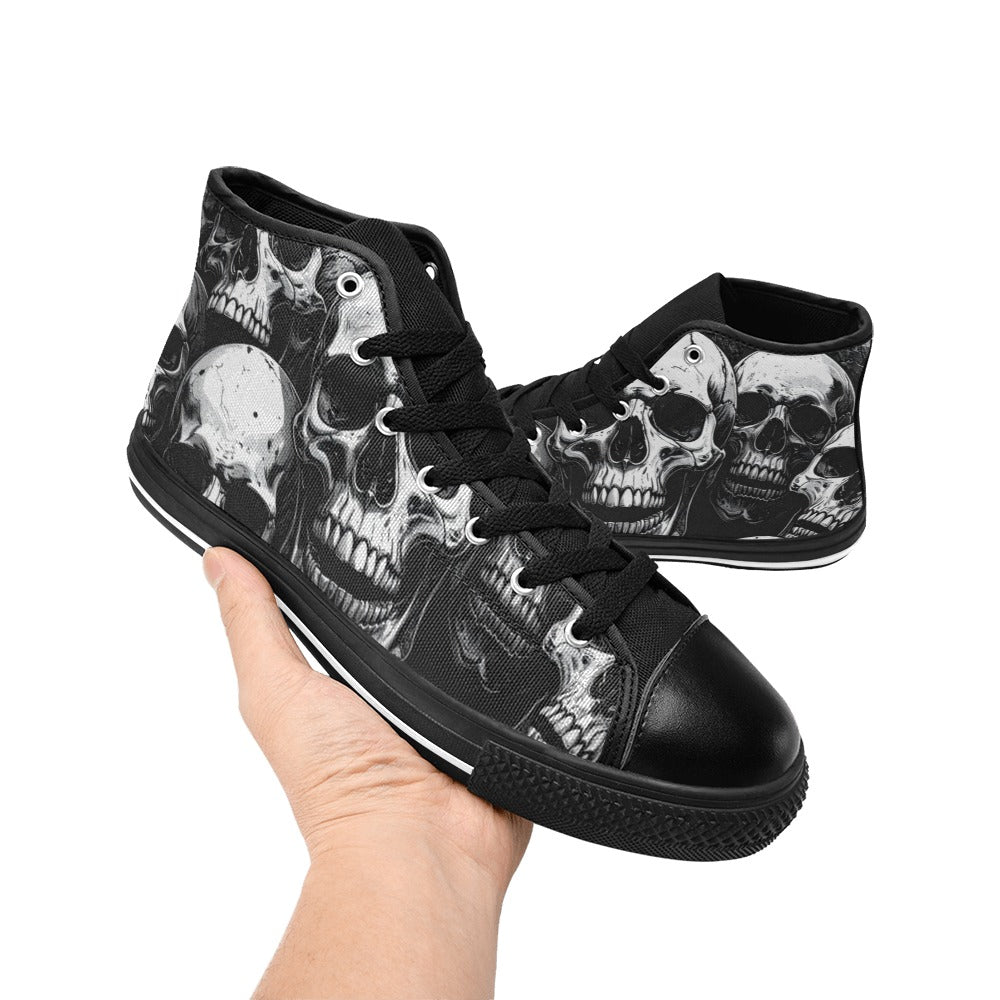MEN'S Aggressive Comic Skull Black High Top Canvas Neon Fantasy Custom Sneakers