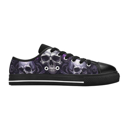 KIDS' Skull Butterfly Purple Iridescent Low Top Canvas Wallpaper Art Custom Shoes