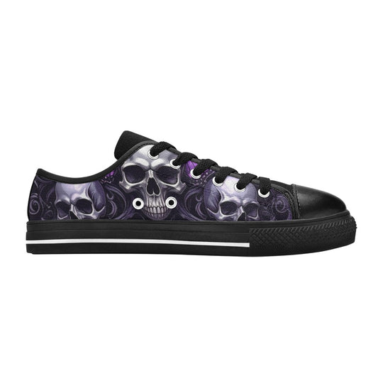 KIDS' Skull Butterfly Purple Iridescent Low Top Canvas Wallpaper Art Custom Shoes
