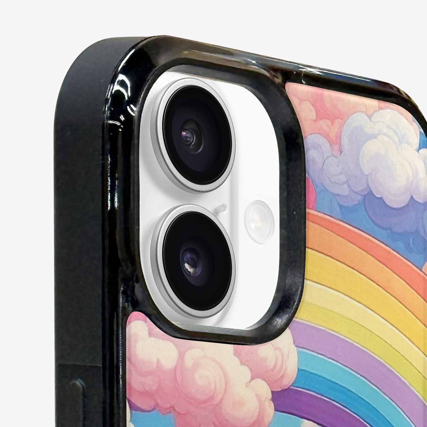 iPhone 16 Plus Case — Cloud And Rainbow Burst Pattern Hundreds, Custom Phone Case