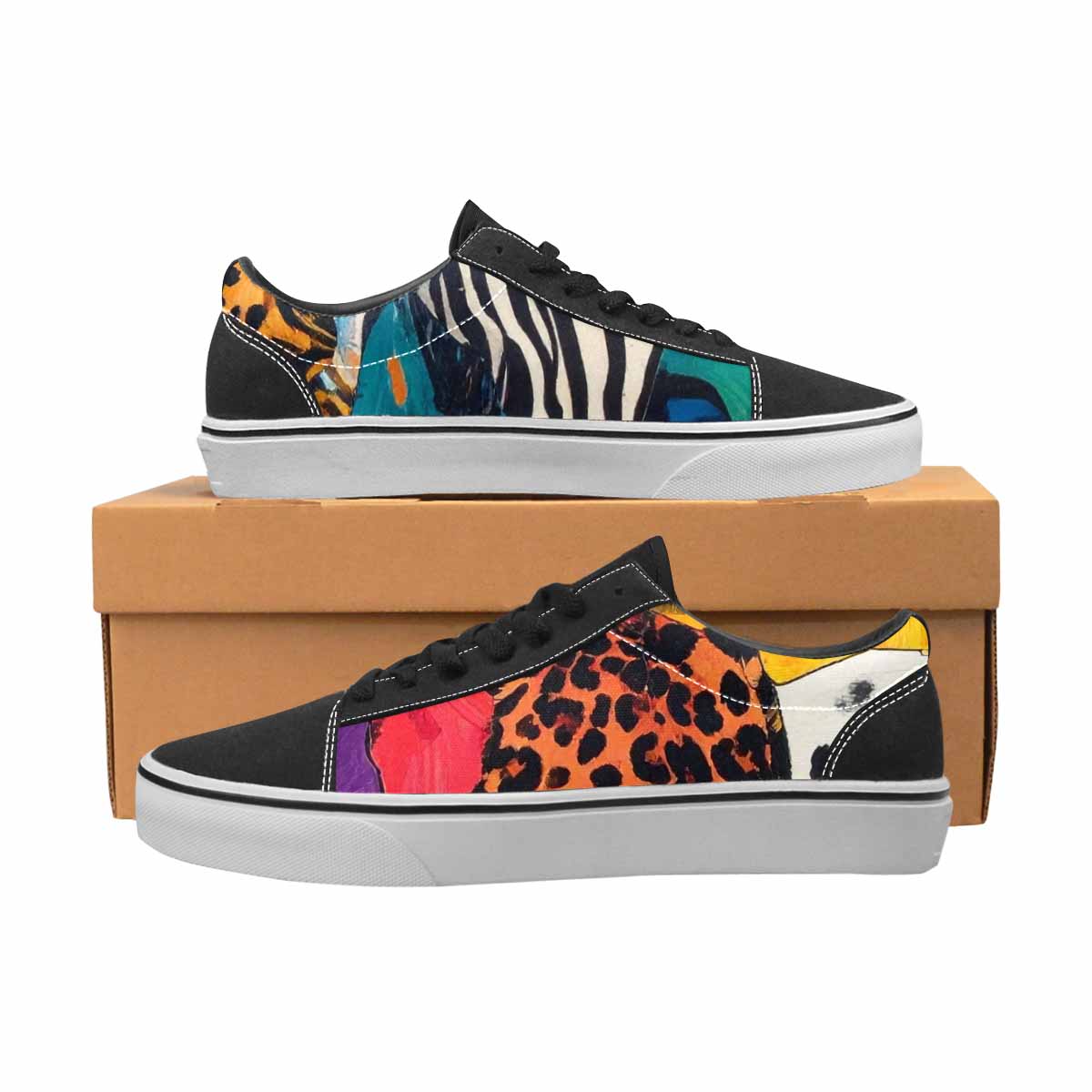 WOMEN'S Full Color Vibrant Animal Lace-Up Canvas Vibrant Chaos Custom Sneakers