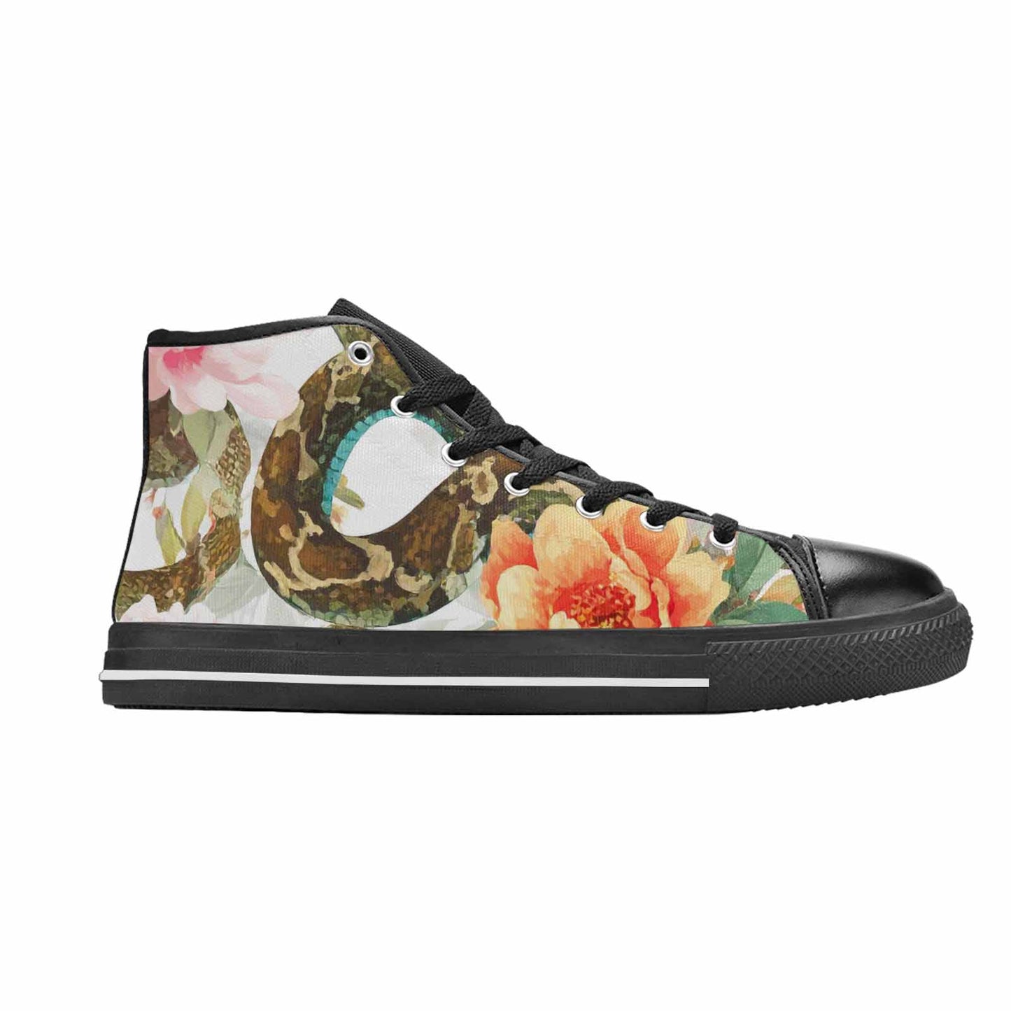 WOMEN'S Floral Snake Print High Top Canvas Vibrant Chaos Custom Shoes