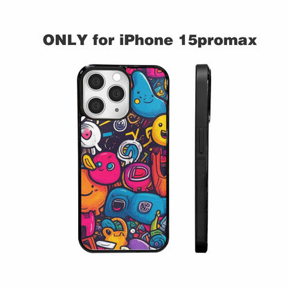iPhone 15 Pro Max Case — Hand Drawn Icon Doodle Pattern Hundreds, Custom Phone Case