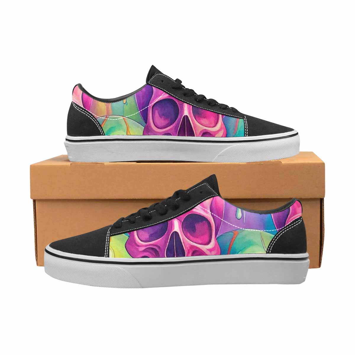WOMEN'S Candy Color Dripping Skulls Canvas Lace-Up Dark Academia Shoes