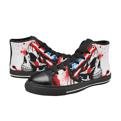 WOMEN'S Patriotic Splatter Skull Art High Top Canvas Cottagecore Custom Sneakers
