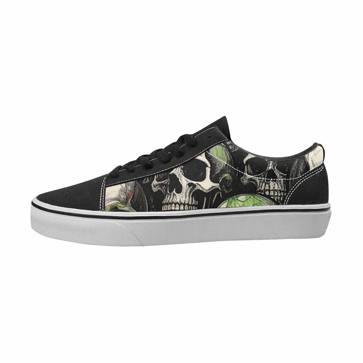 WOMEN'S Skulls Black & Green Ink Canvas One Of A Kind Y2K Customized Sneakers