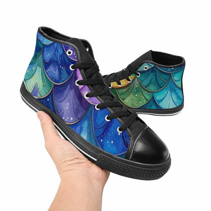 WOMEN'S Mermaid Scale High Top Canvas Neon Fantasy Shoes
