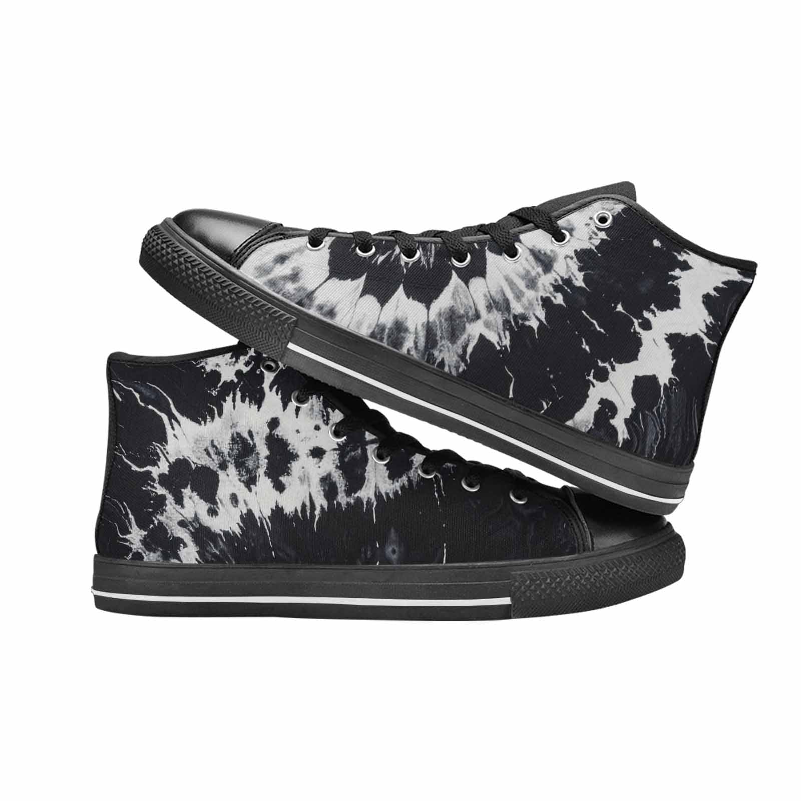 WOMEN'S Black White Animal Print High Top Canvas Wallpaper Art Sneakers