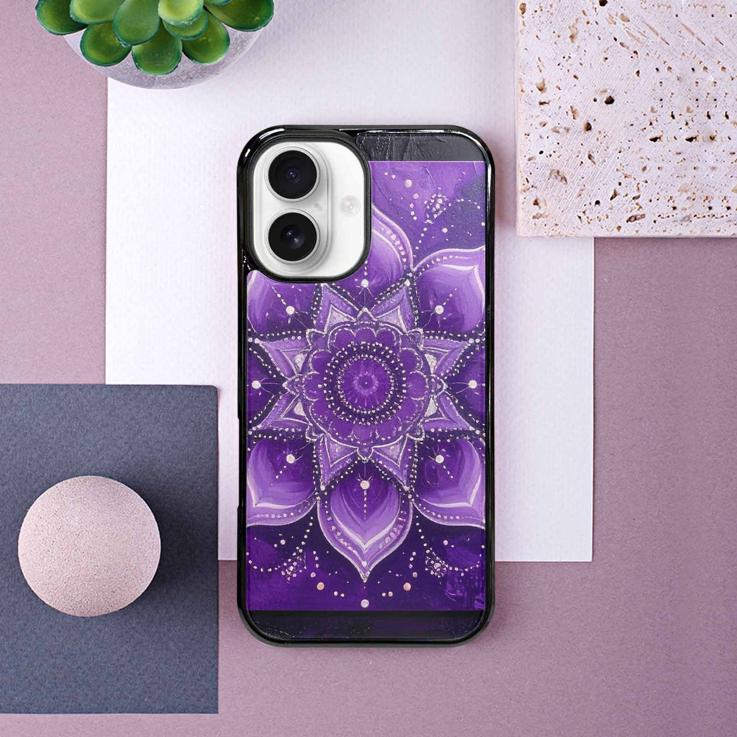 iPhone 16 Case — Purple Mandala Bohemian Print Edge To, Original Design Phone Case
