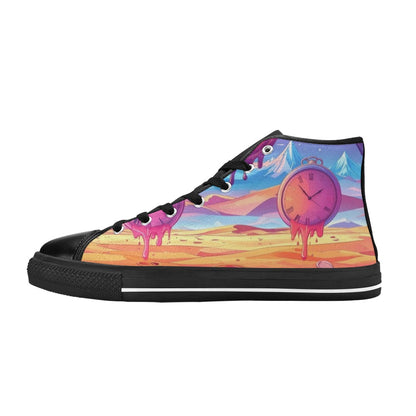 KIDS' Surrealist Dreamscape Pattern, Melting High Top Canvas Cottagecore Custom Shoes