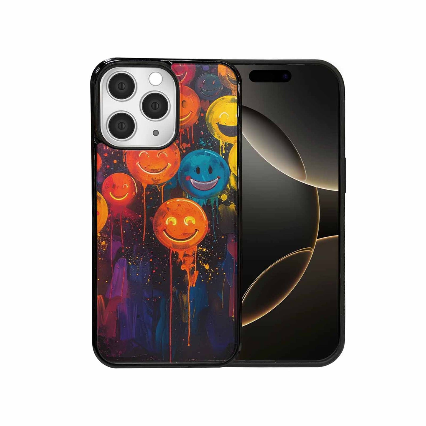 iPhone 15 Pro Max Case — Smiley Faces Glow Smiley Faces Pattern, Custom Art Phone Cover