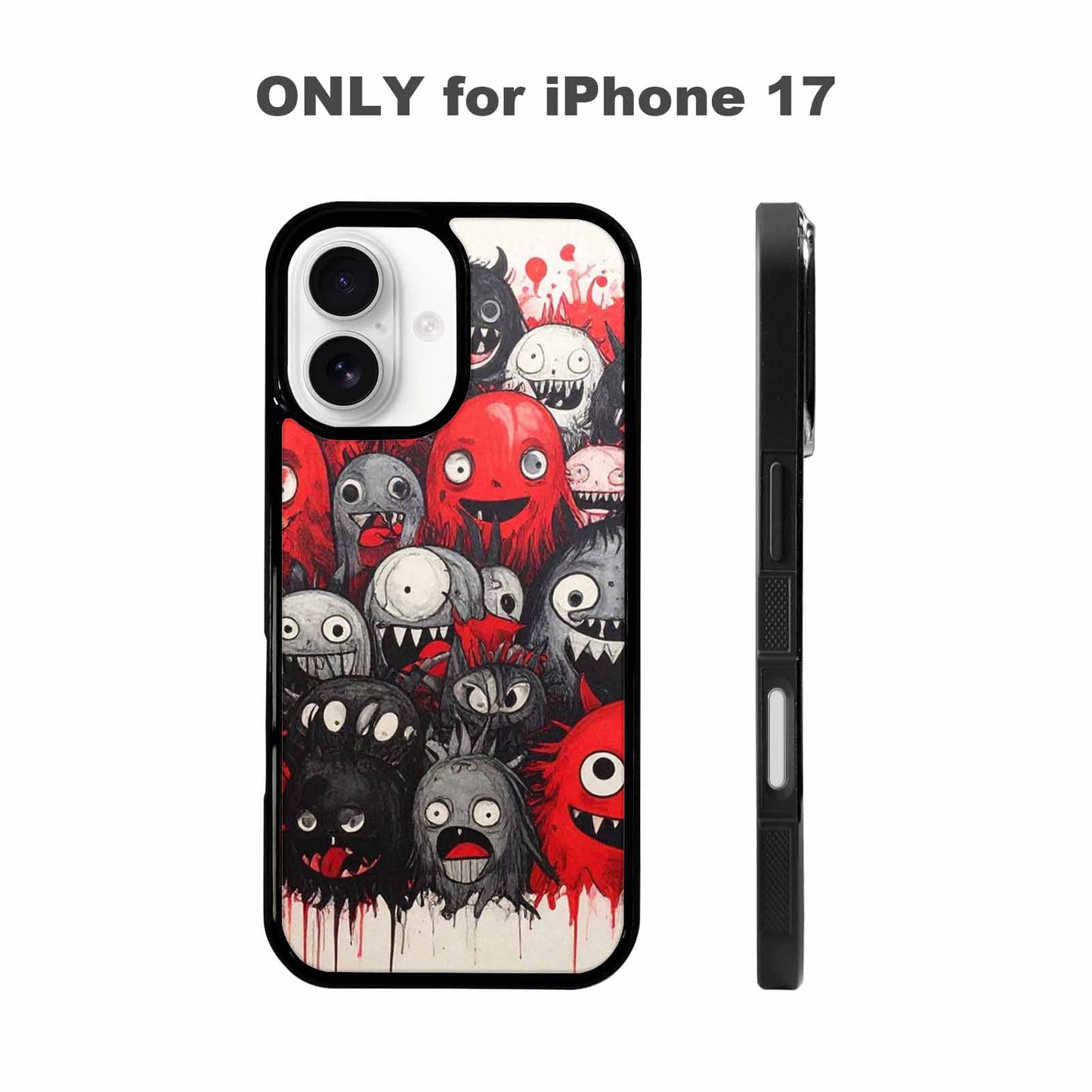 iPhone 17 Case — Black &amp; Red Ink Cartoon Cute, Personalized Phone Case