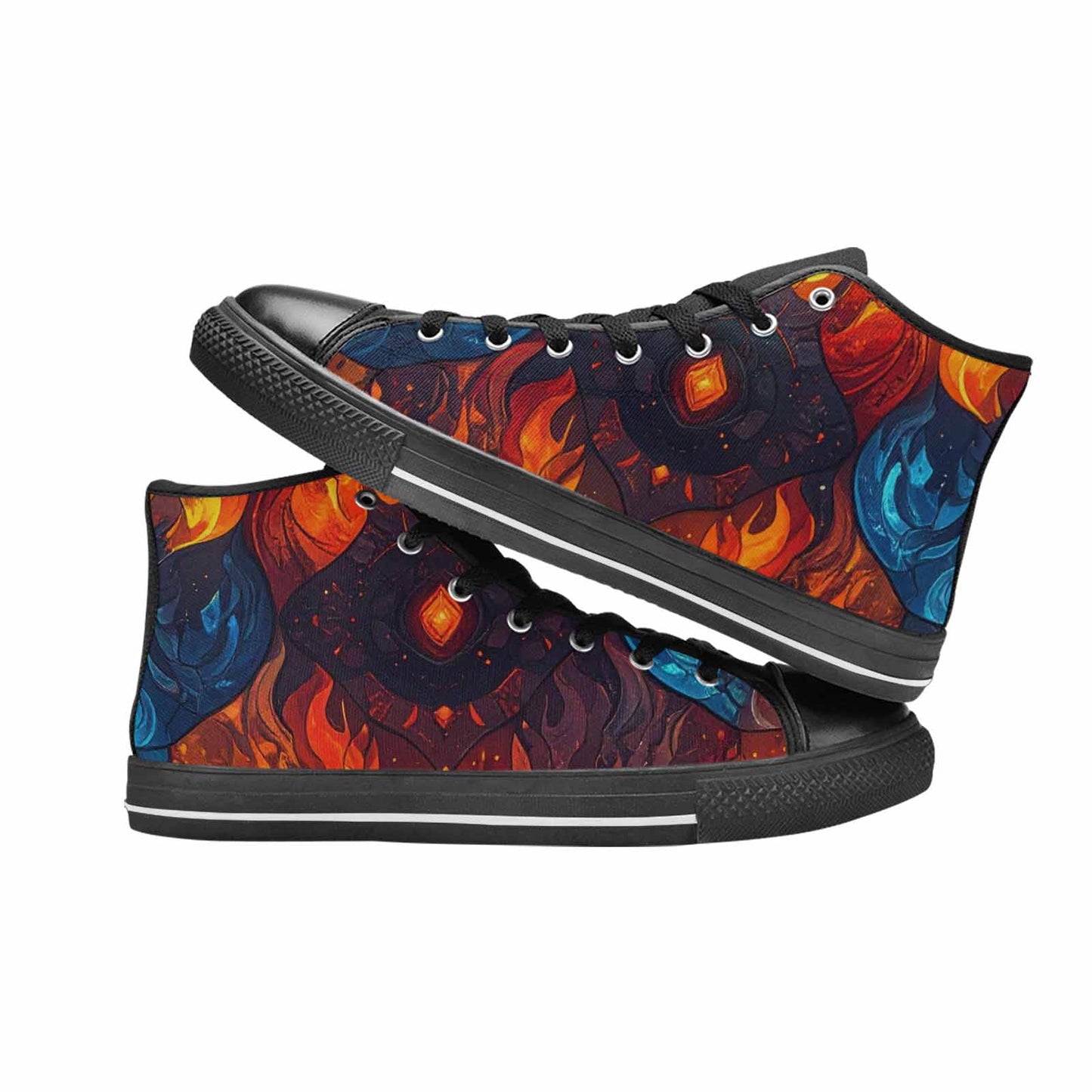 WOMEN'S Fire Flame High Top Canvas Grunge Shoes