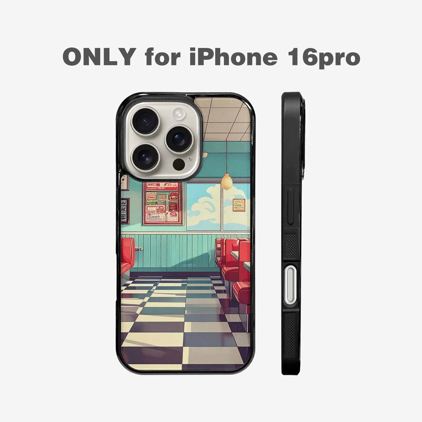 iPhone 16 Pro Case — 1950s Diner Cartoon Art Pattern, Custom Printed Phone Case
