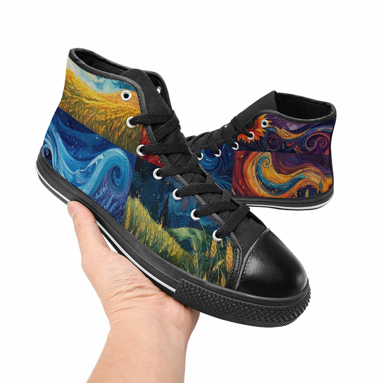 WOMEN'S Van Gogh-Style Swirl High Top Canvas Aesthetic Custom Shoes
