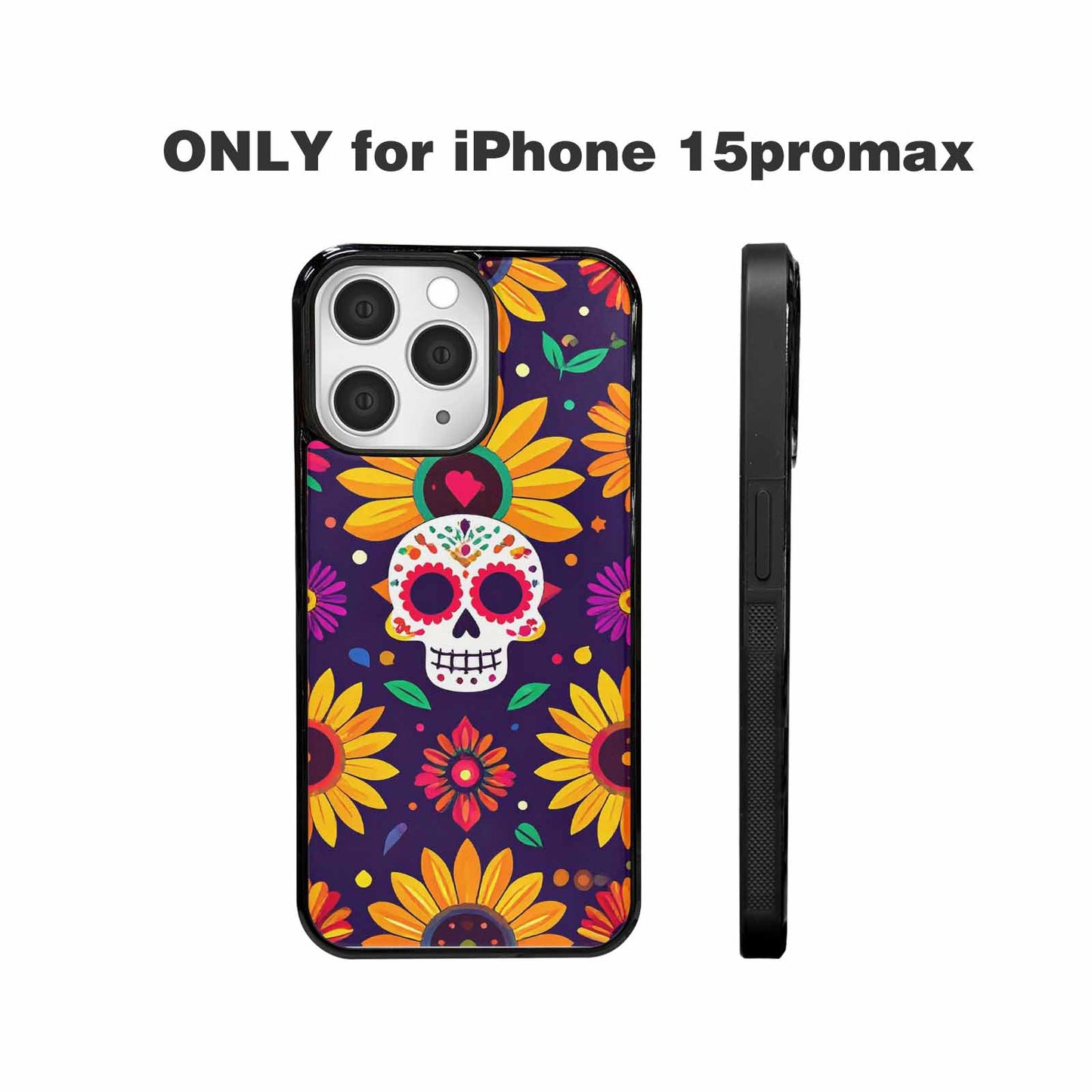 iPhone 15 Pro Max Case — Sunflowers Hundreds Of Skulls Art Seamless, Custom Designed Case Cover