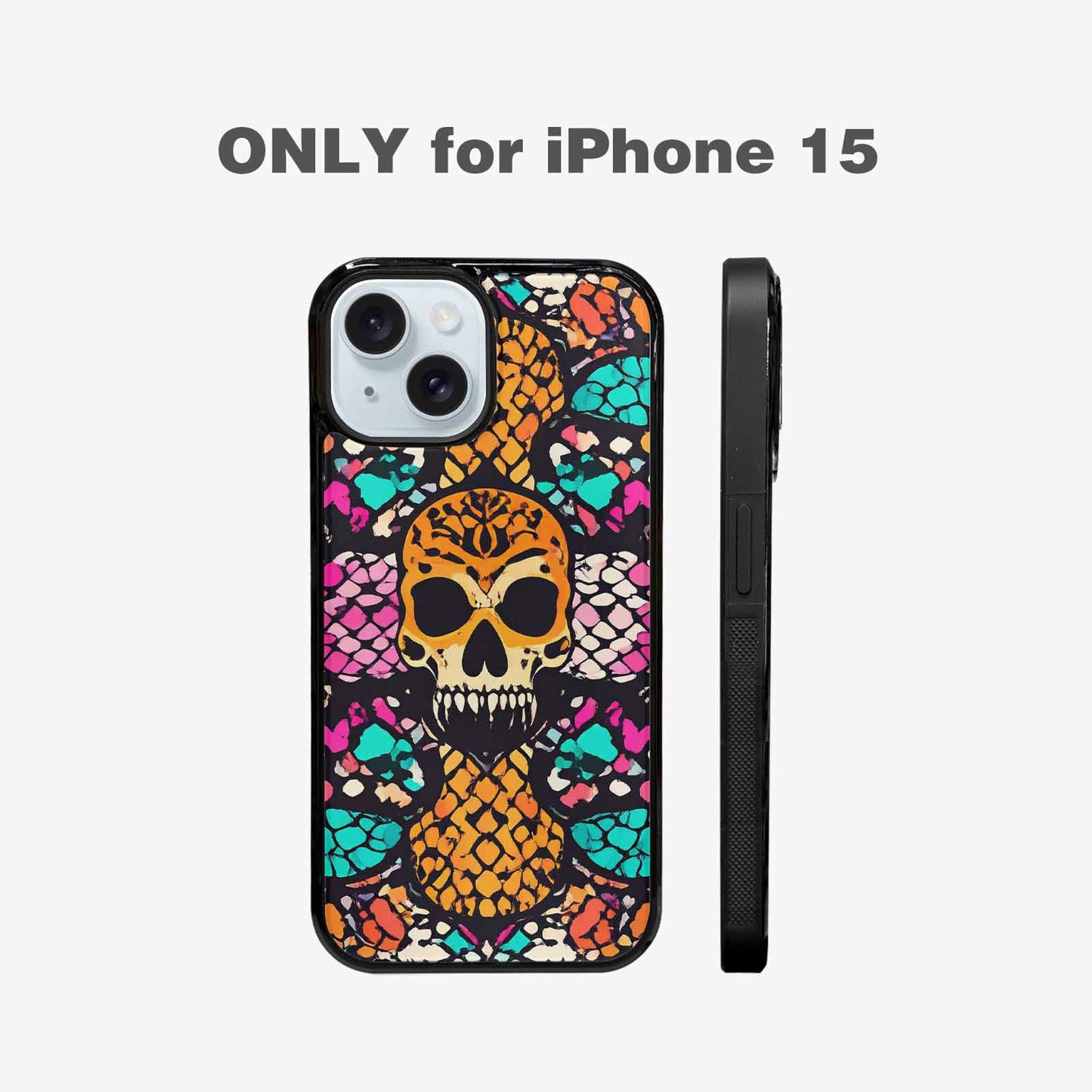 iPhone 15 Case — Snake Print Skull, Personalized Phone Case