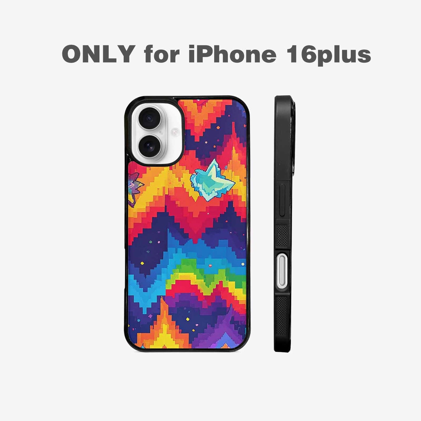 iPhone 16 Plus Case — Pixel Art 8 Bit Burst Pattern, Custom Phone Case