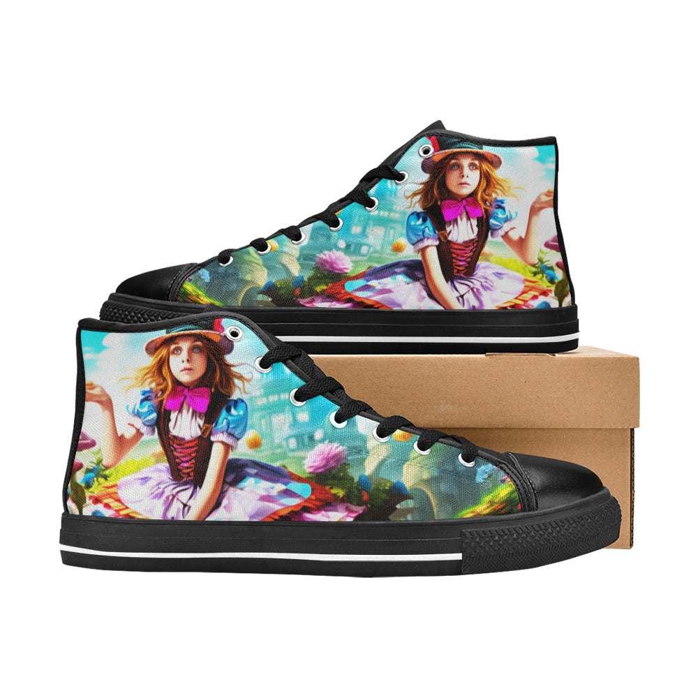 WOMEN'S Creepy Wonderland Model Art High Top Canvas Grunge Custom Sneakers
