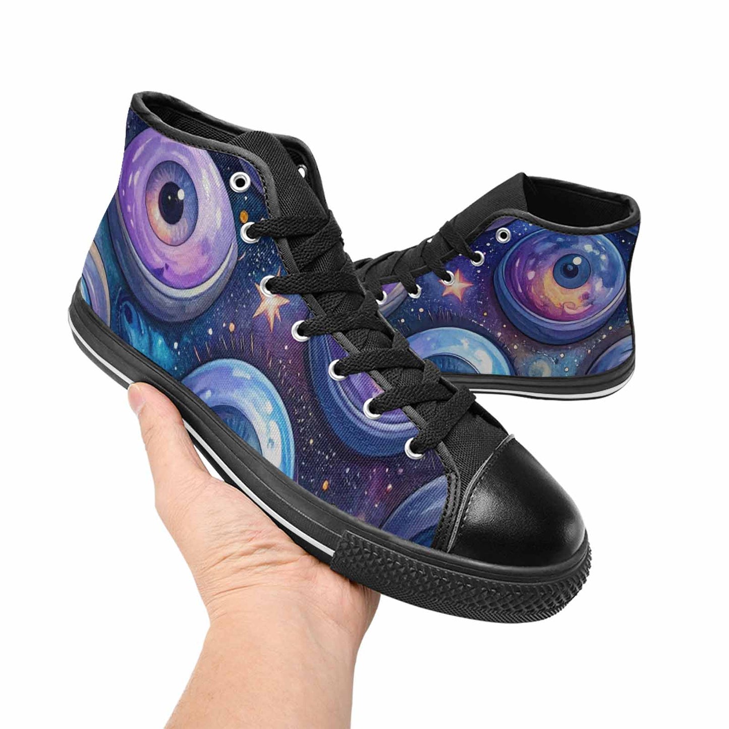 WOMEN'S Cartoon Eyeballs Galaxy High Top Canvas Grunge Custom Shoes