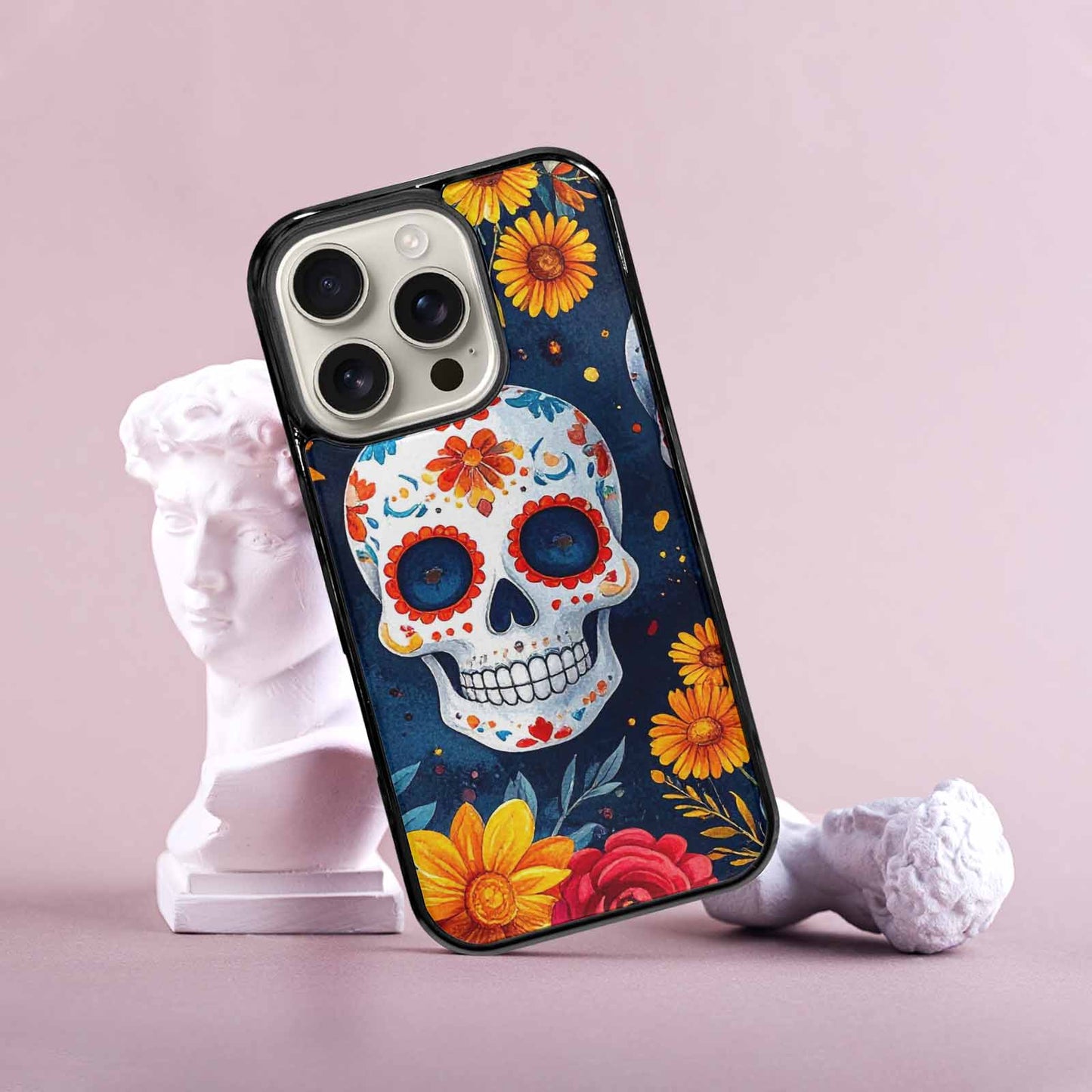 iPhone 16 Pro Case — Sunflower Skulls Print Custom, Original Design Phone Case